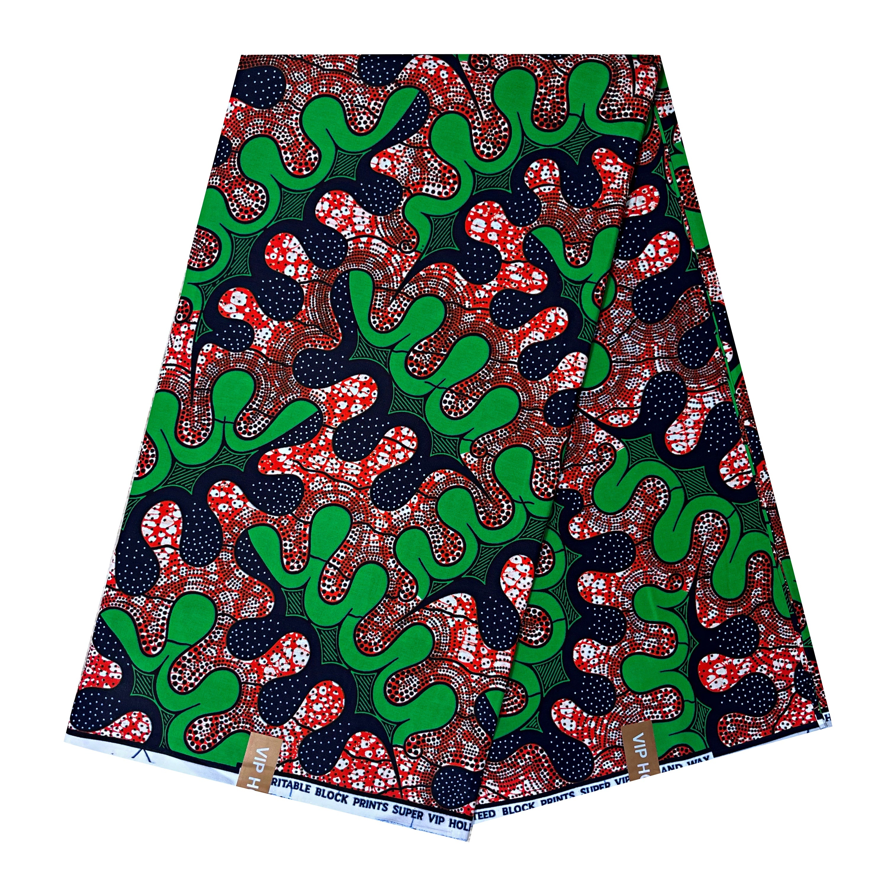 大型 NEW ETHNIC Seidea Print Design African Wax Print Fabric by The Yard - Green / Red– Afrilege