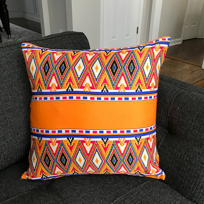 Arinze African Print Decorative Pillow cover - Orange / White - Afrilege