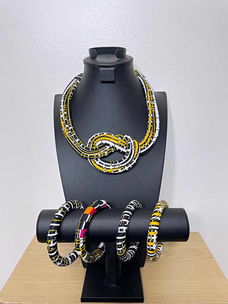 Kente African Print Knot Jewelry Set ( Necklace - Bracelets) - Afrilege