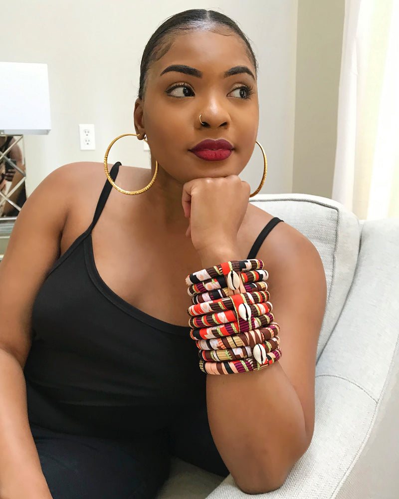 Netta Cowries African Print Bangle Bracelets - Afrilege