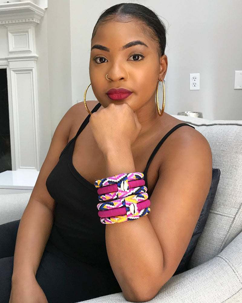 Charlene Cowries African Print Bangle Bracelets - Afrilege