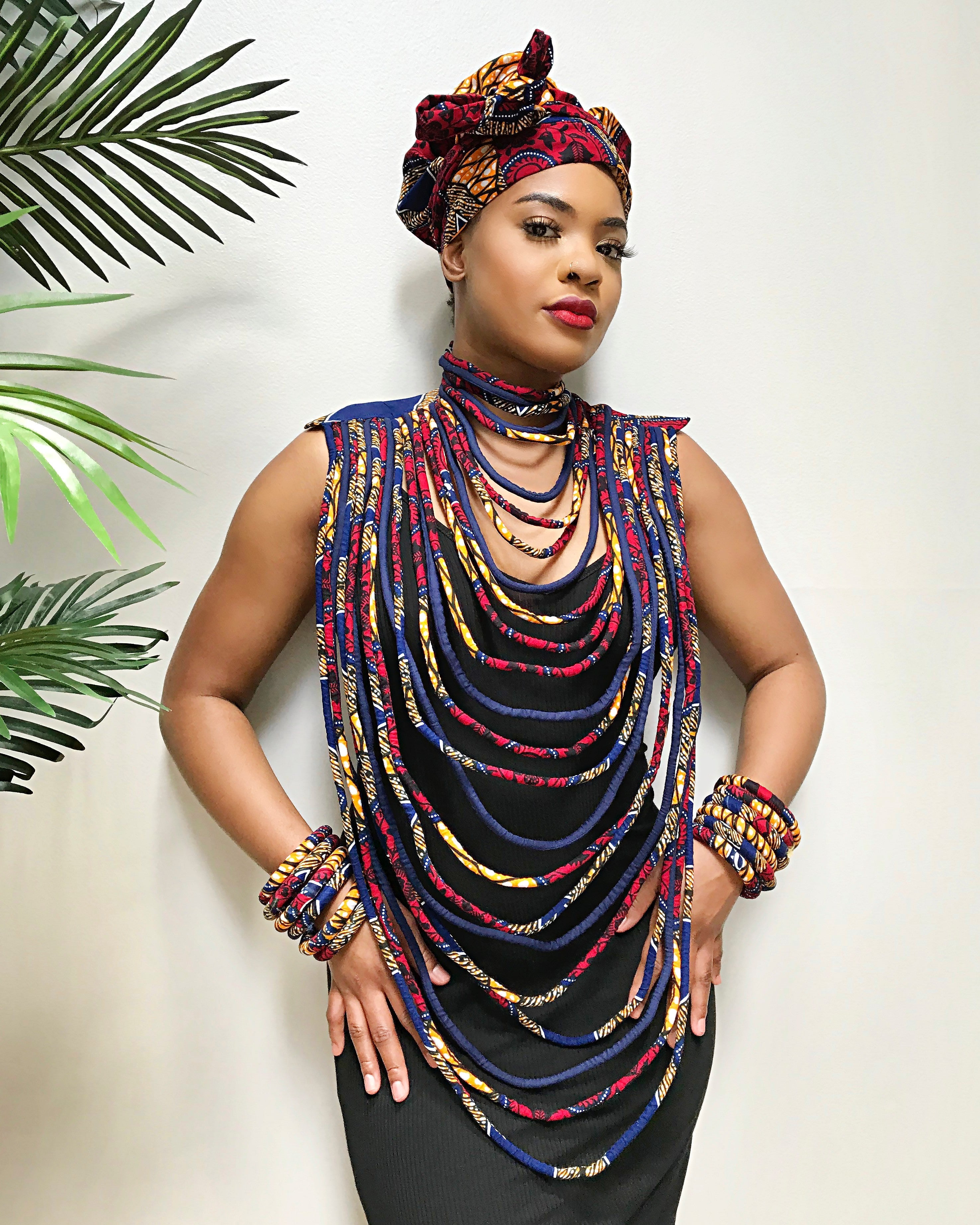 Carlita African Print Multi-Strand necklace Afrilege