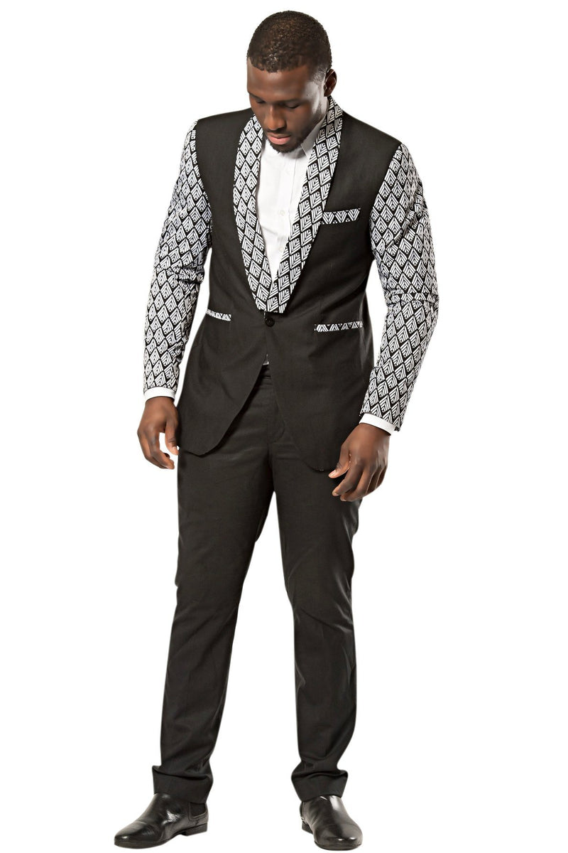 Zane Black and White Men's African Print Blazer (Blazer & pant) - Afrilege