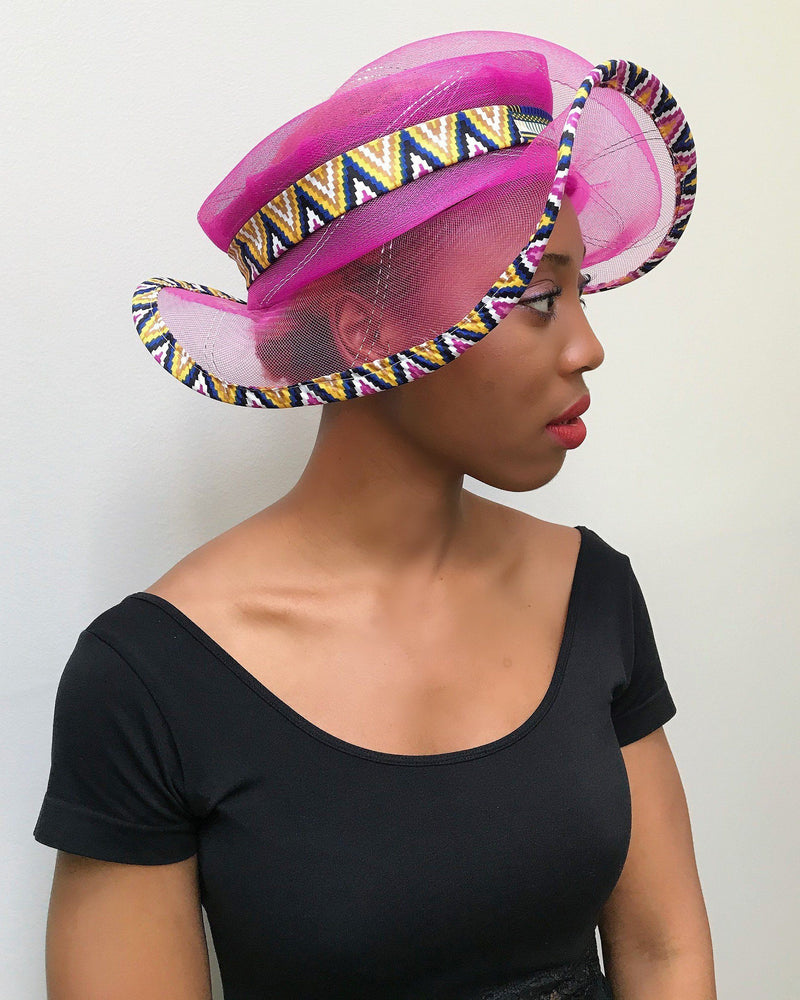 African Print Church hat - Pink - Afrilege