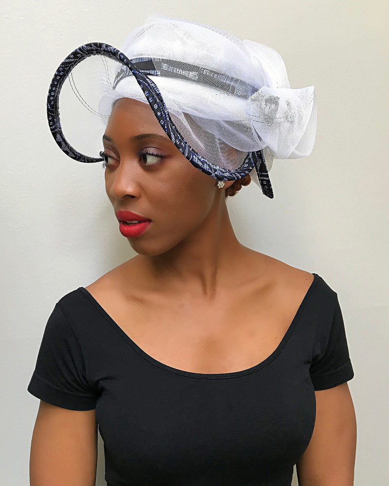 African Print Church hat - White - Afrilege
