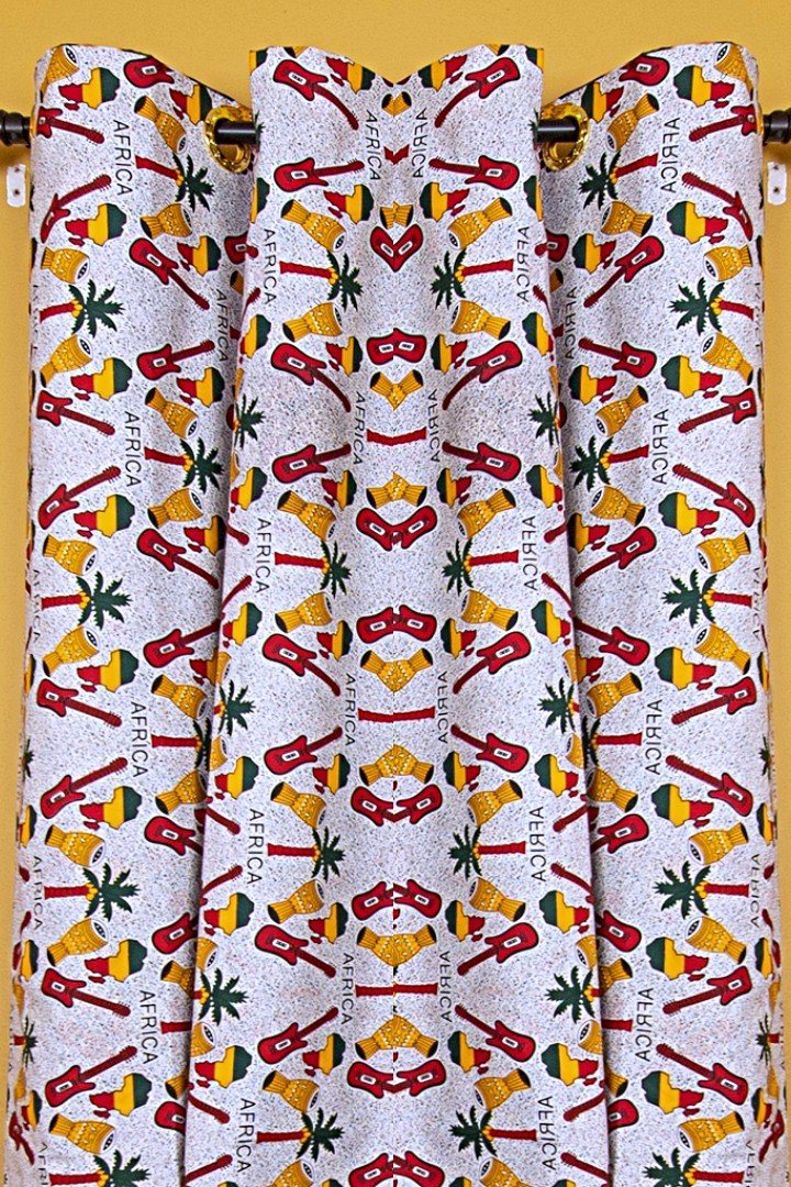 Jamai Double Sided Reversible Grommet Top African Print Curtains - Yellow/ Blue/ Red - Afrilege