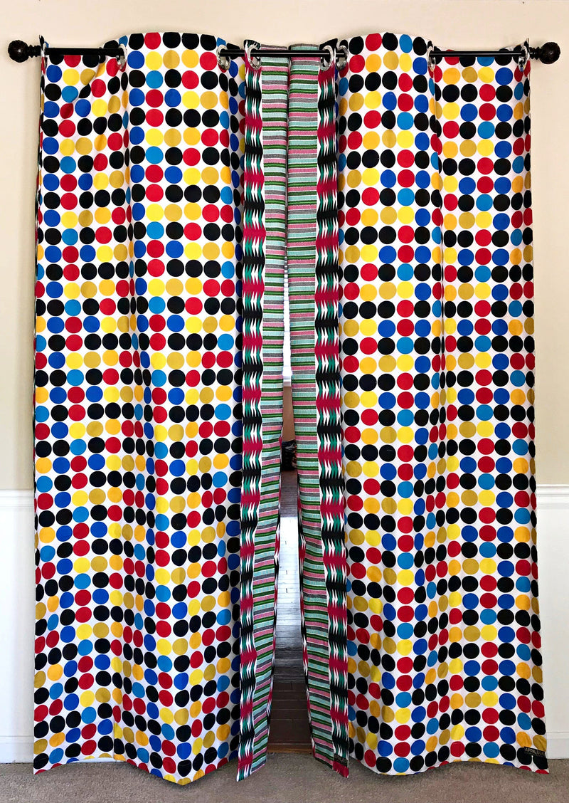 Penina Double Sided Reversible Grommet Top African Print Curtains - Yellow/ Blue/ Red - Afrilege