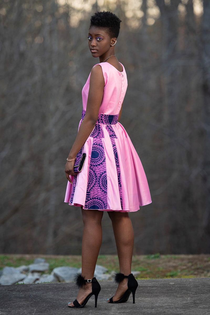 Ada African Print Midi Dress (Pink) - Afrilege