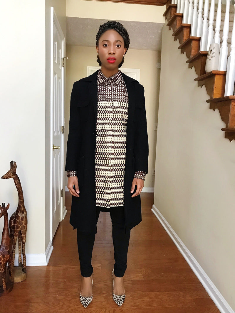 Aveye African Print Shirt Dress (Brown) - Afrilege