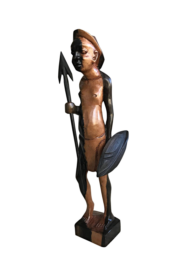 Ebony Hand Carving African Figurines statues / Fulani warrior holding arrow and shield - Afrilege
