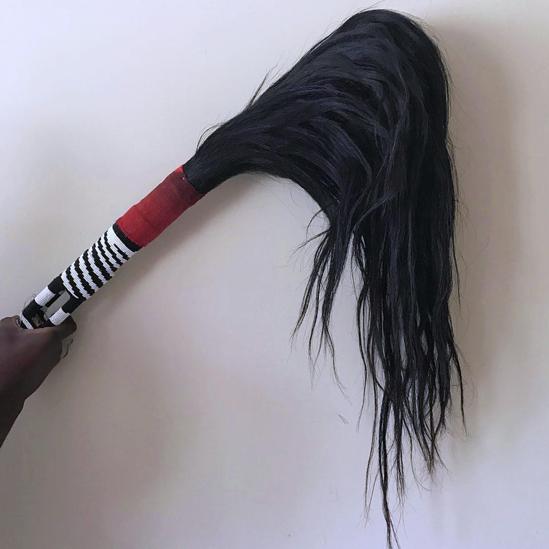 Black horse tail hair bamileke Beaded Handle tradition fly whisk - Cameroon - Afrilege