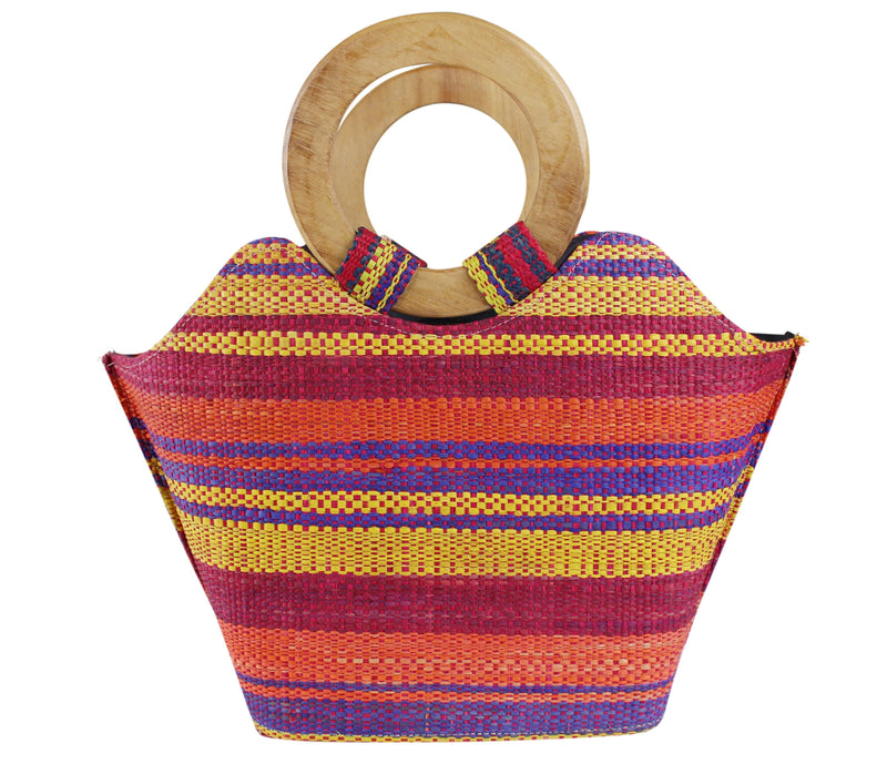 African Hand Woven Raffia Fibers Handbag with Wooden Handle - Afrilege