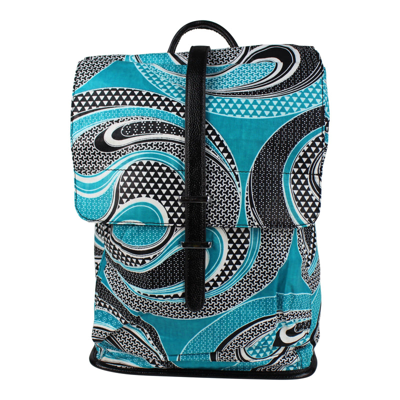 African Print Backpack - blue aqua / white - Afrilege