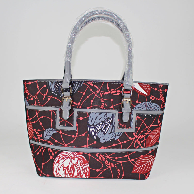 African Print Bag with Purse - Brown / Gray / Red - Afrilege