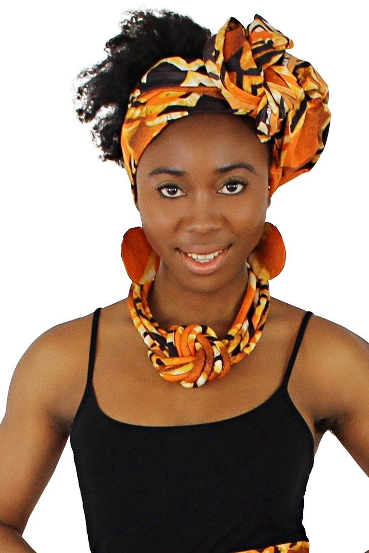 Ayo African print Headwrap - Orange/Black - Afrilege