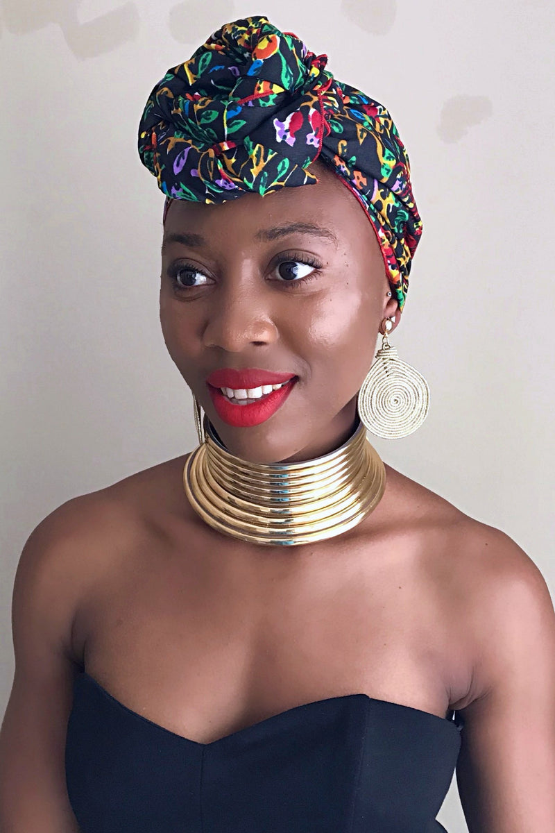 Fabia African Print Headwrap (Black / Floral) - Afrilege