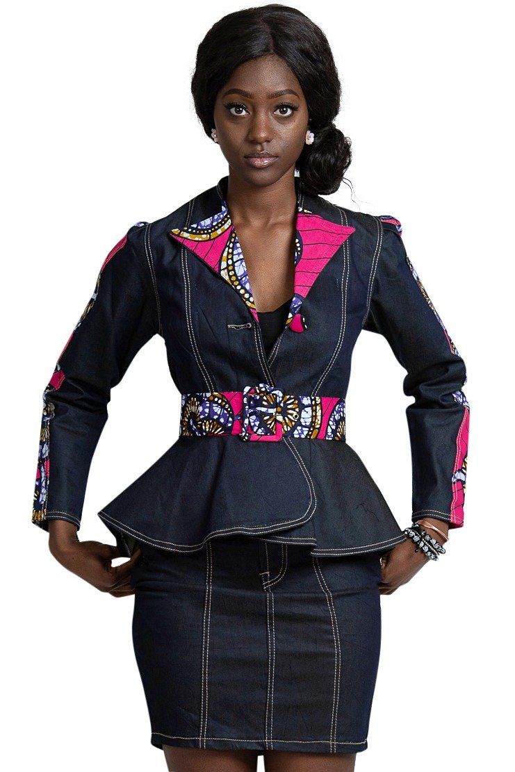 Nala African Print Denim Women jackets tops ( Pink) - Afrilege