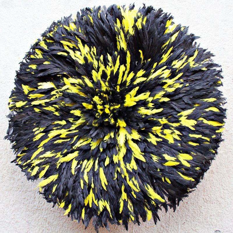 32" Black & Yellow Mix Bamileke Juju Hat from Cameroon - Afrilege