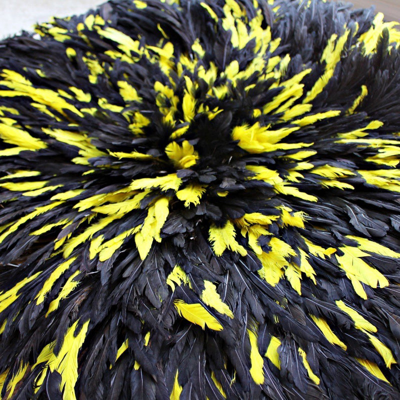 32" Black & Yellow Mix Bamileke Juju Hat from Cameroon - Afrilege