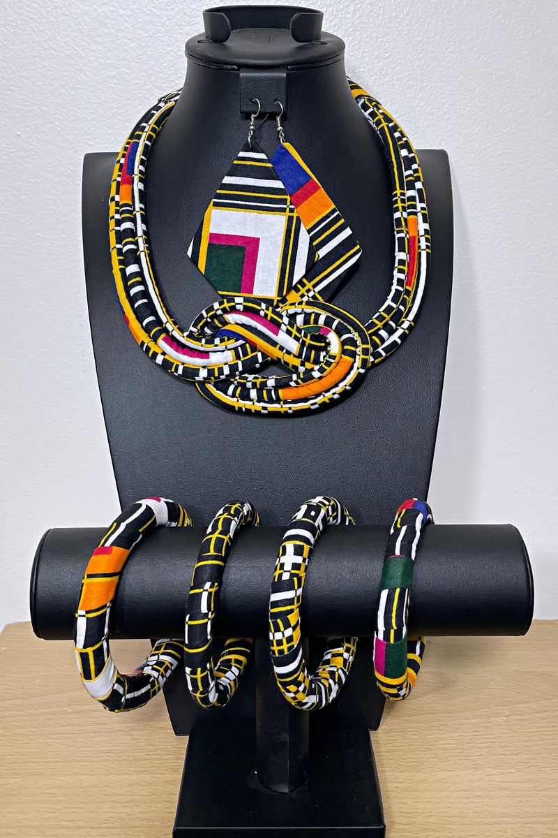 Kente African Print skirt Jewelry Set ( Necklace - Bracelets - earrings) - Afrilege
