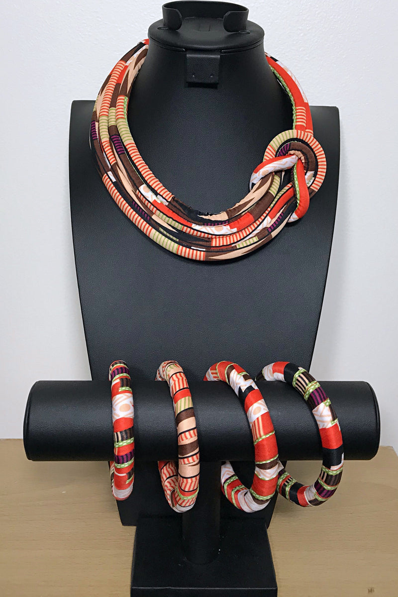 Netta  Bamileke African Print Knot Jewelry Set ( Necklace - Bracelets) - Afrilege