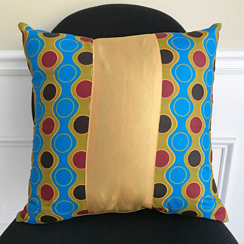 Malaika African Print Throw Pillow Covers / African decorative cushion - Blue / Gold - Afrilege