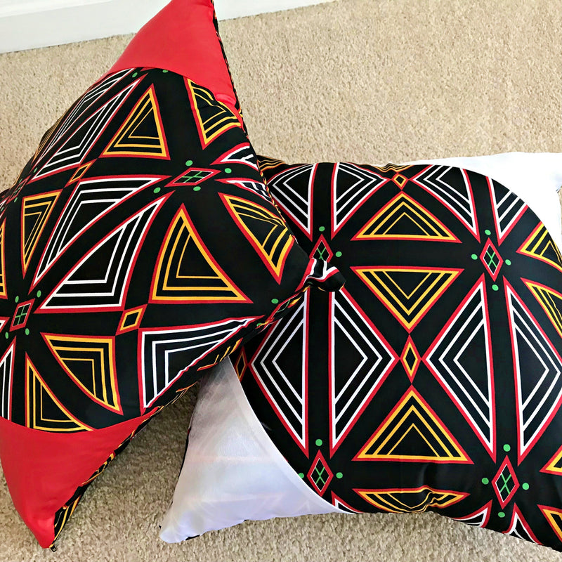 Toghu African Print Decorative Pillow cushions - Red / Black / Orange - Afrilege