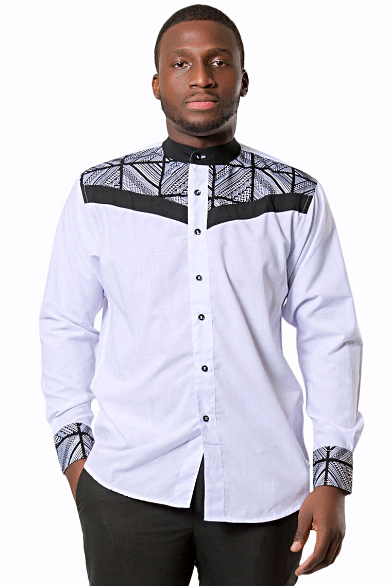 african dress shirt Ucha African Men Long Sleeve Shirt - White, 2XL