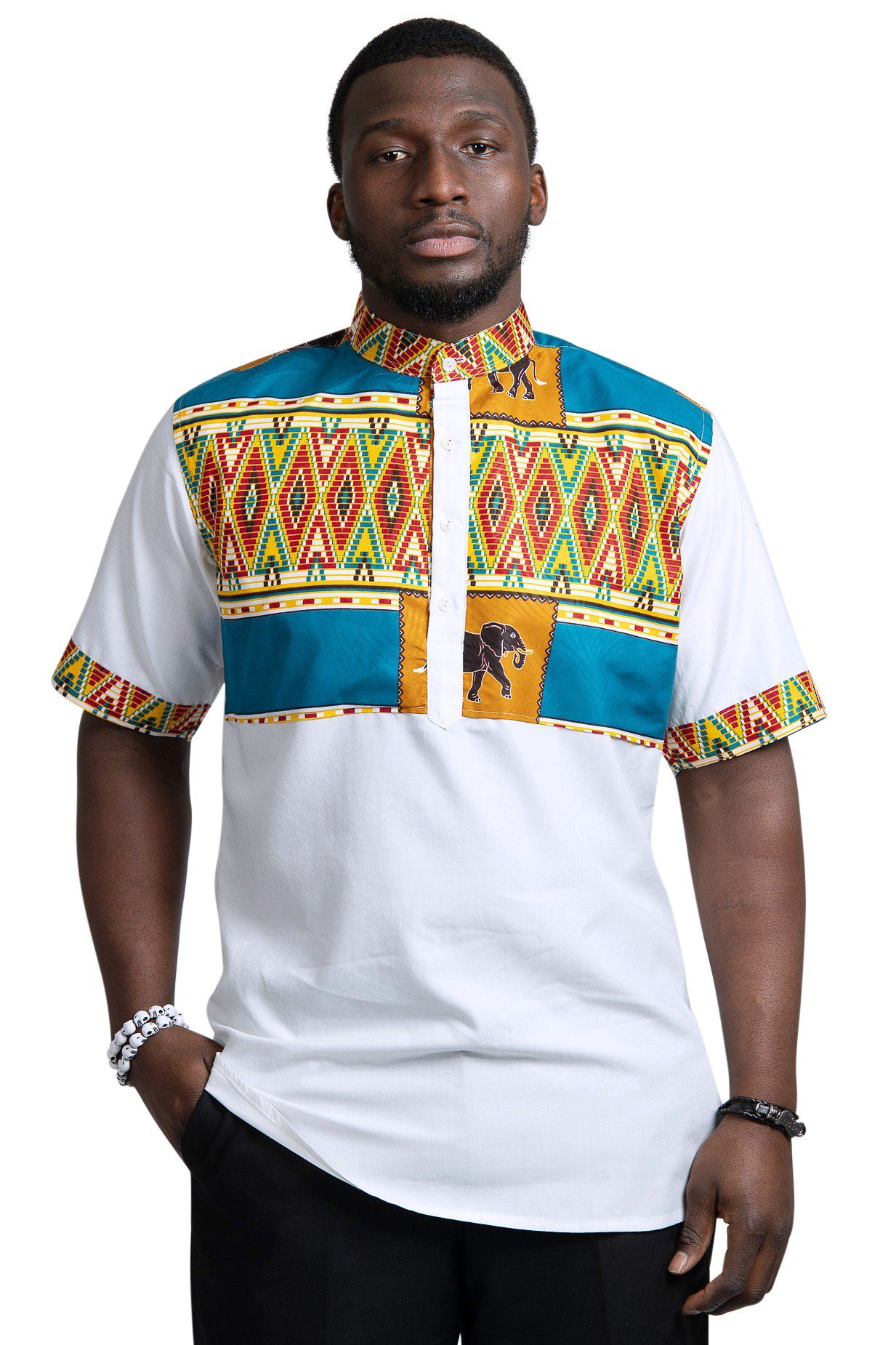 Kayobe African Print Shirt for Men Blue White