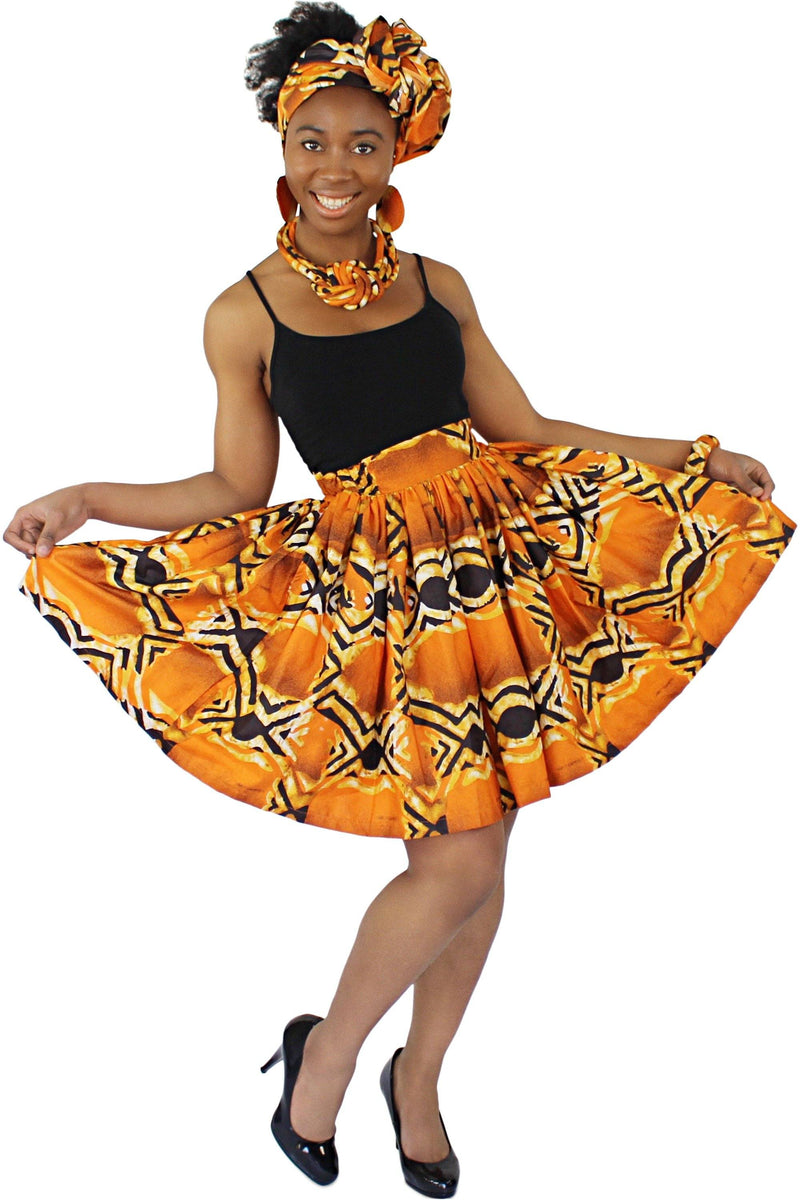 Ayo African Print Mini Skirt - Orange / Black - Afrilege