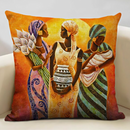 African Women Portrait Pillow Cover - Orange / Multicolor - Afrilege