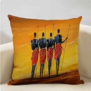 African Men Portrait Pillow Cover - Orange / Multicolor - Afrilege