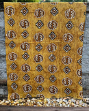 African Mudcloth Handmade Fabric with Gye Nyame adinkra Symbols - Mustard / Brown / White