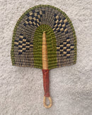 Burkina Faso Woven Hand Fan - Green / Brown