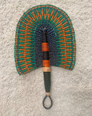 Burkina Faso Woven Hand Fan - Orange / Green