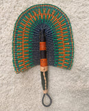 Burkina Faso Woven Hand Fan - Orange / Green