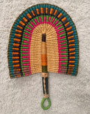 Burkina Faso Woven Hand Fan - Brown / Orange / Pink