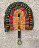 Burkina Faso Woven Hand Fan - Brown / Orange / Pink