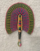 Burkina Faso Woven Hand Fan - Pink / Green