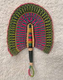 Burkina Faso Woven Hand Fan - Pink / Green