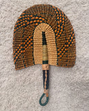 Burkina Faso Woven Hand Fan - Orange / Black