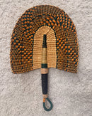 Burkina Faso Woven Hand Fan - Orange / Black