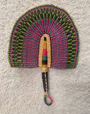 Burkina Faso Woven Hand Fan - Pink / Green