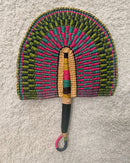 Burkina Faso Woven Hand Fan - Pink / Green