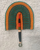 Burkina Faso Woven Hand Fan - Orange / Blue