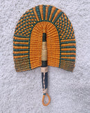 Burkina Faso Woven Hand Fan - Orange / Green
