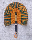 Burkina Faso Woven Hand Fan - Orange / Green