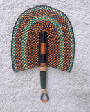 Burkina Faso Woven Hand Fan - Orange / Black / Green