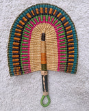 Burkina Faso Woven Hand Fan - Brown / Orange / Pink