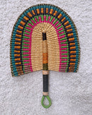 Burkina Faso Woven Hand Fan - Brown / Orange / Pink